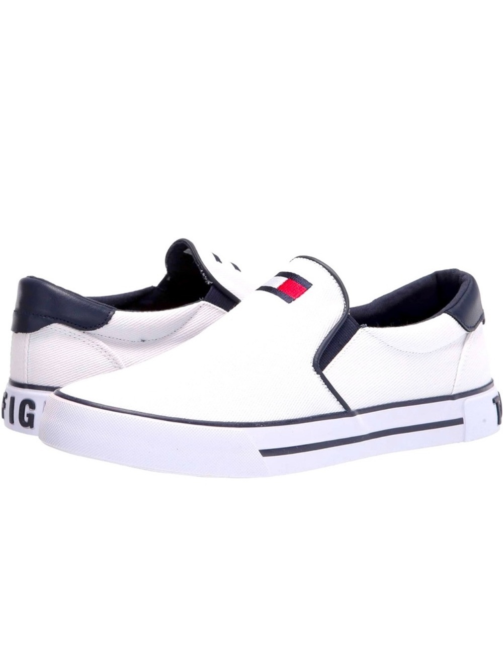 Tommy Hilfiger White Slip-On Sneakers with Navy and Red Accent